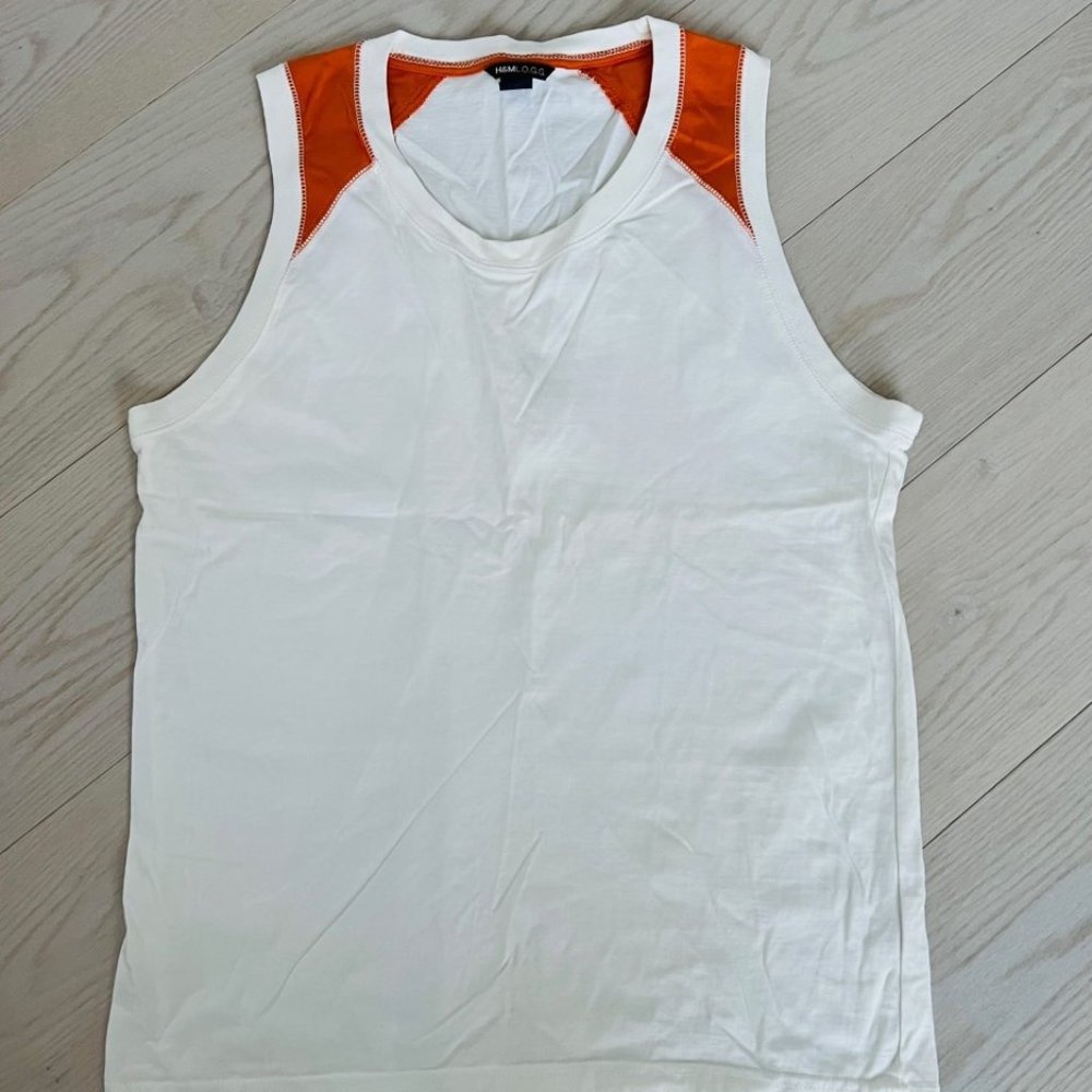 H&M L.O.G.G Cotton Tank Top Off White / Orange ( L )